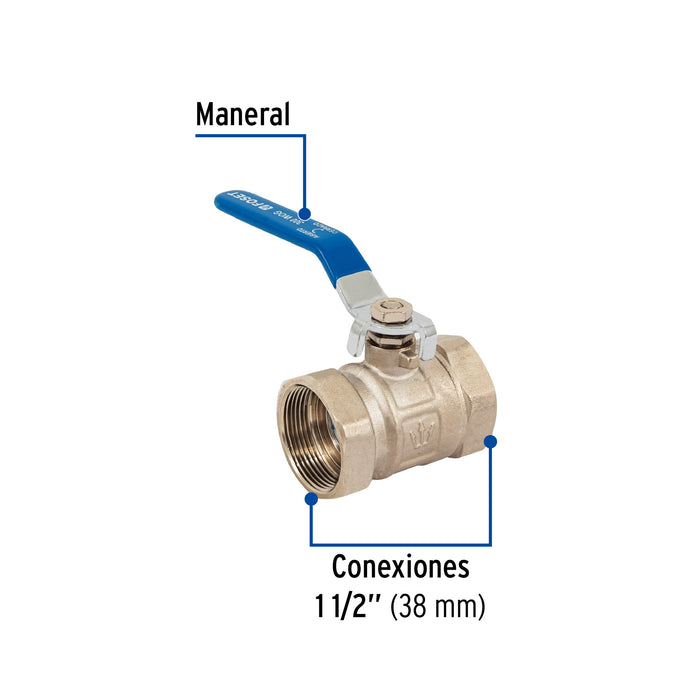 Válvula de esfera de latón, roscable 1-1/2', Foset 49004