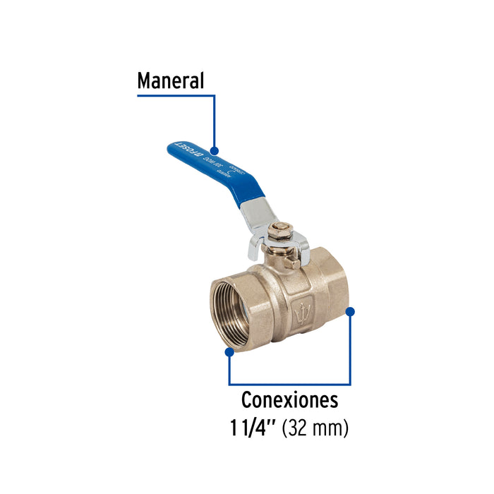 Válvula de esfera de latón, roscable 1-1/4', Foset 49003