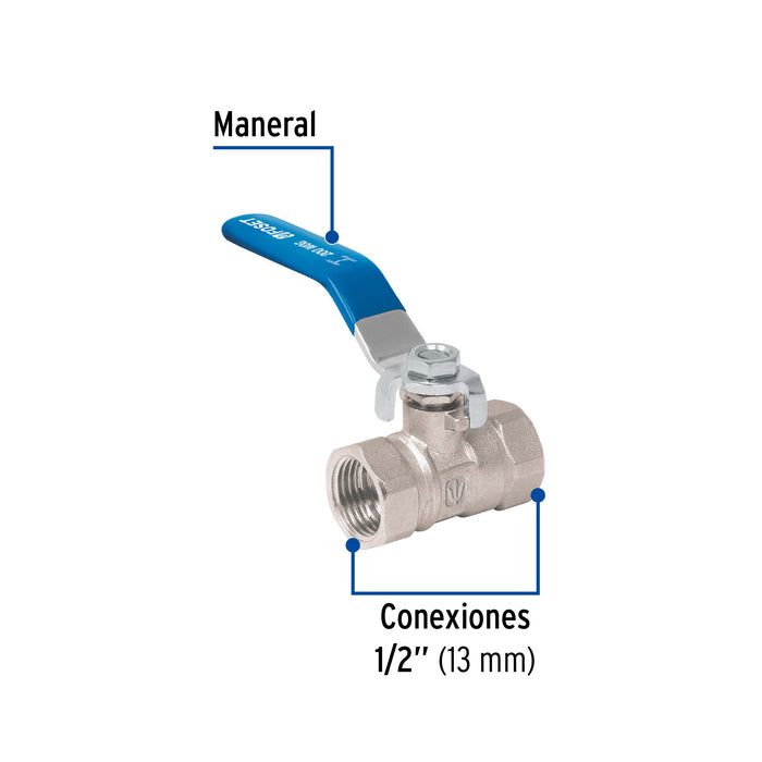 Válvula de esfera de latón, roscable 1/2', Foset 49000