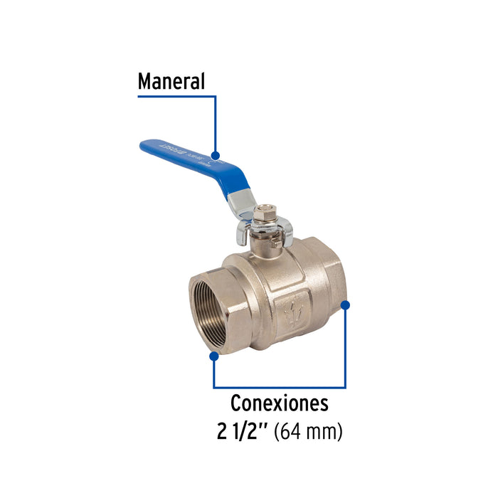 Válvula de esfera de latón, roscable 2-1/2', Foset 49014