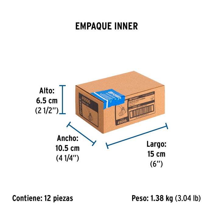 Válvula de esfera de latón, soldable 1/2', Foset 49006