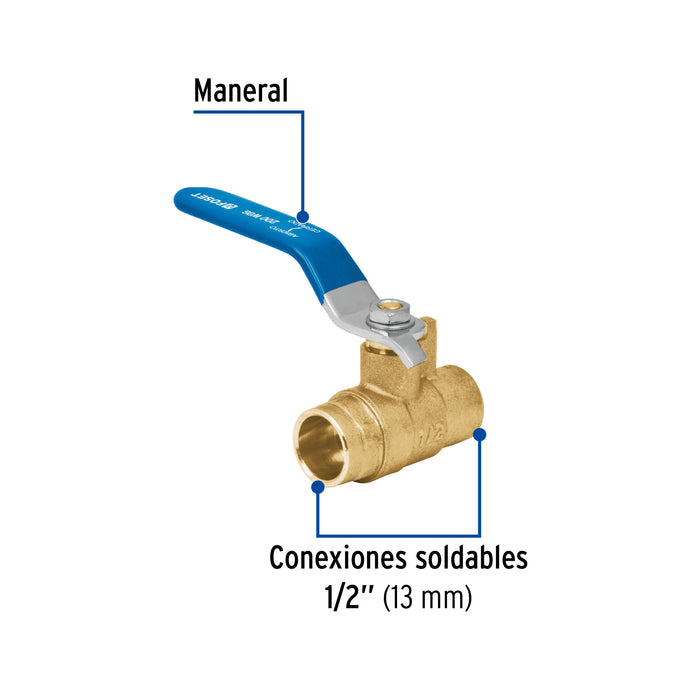 Válvula de esfera de latón, soldable 1/2', Foset 49006