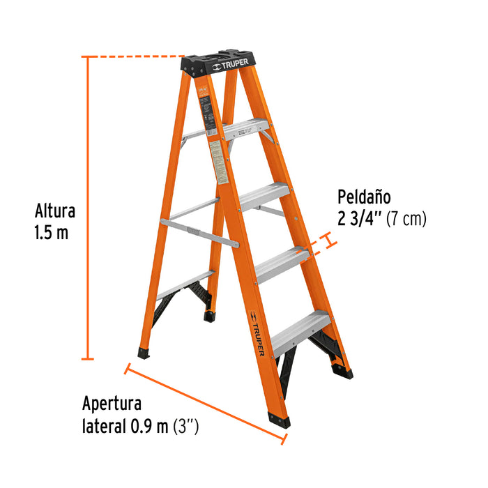 Escalera de tijera tipo ll 4 peldaños y bandeja, Truper 10264 EST-24