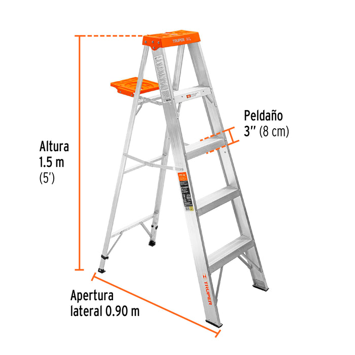 Escalera de tijera tipo ll 4 peldaños y bandeja, Truper 10264 EST-24
