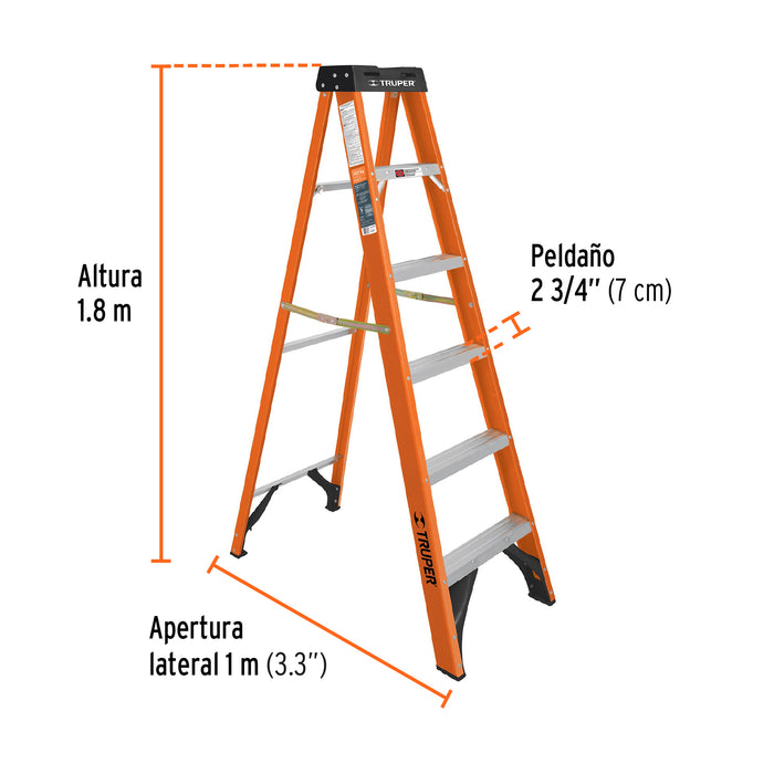 Escalera de tijera tipo ll 5 peldaños y bandeja, Truper 10335 EST-25