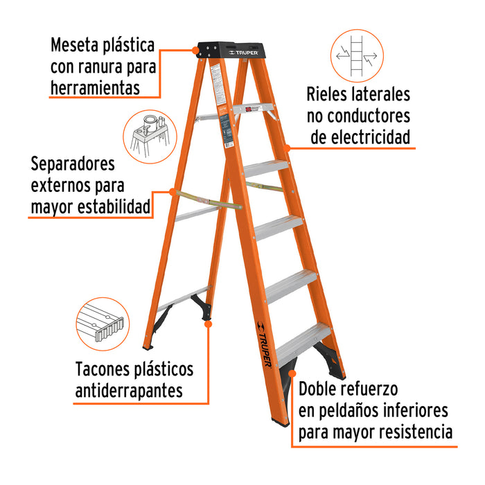 Escalera de tijera tipo ll 5 peldaños y bandeja, Truper 10335 EST-25