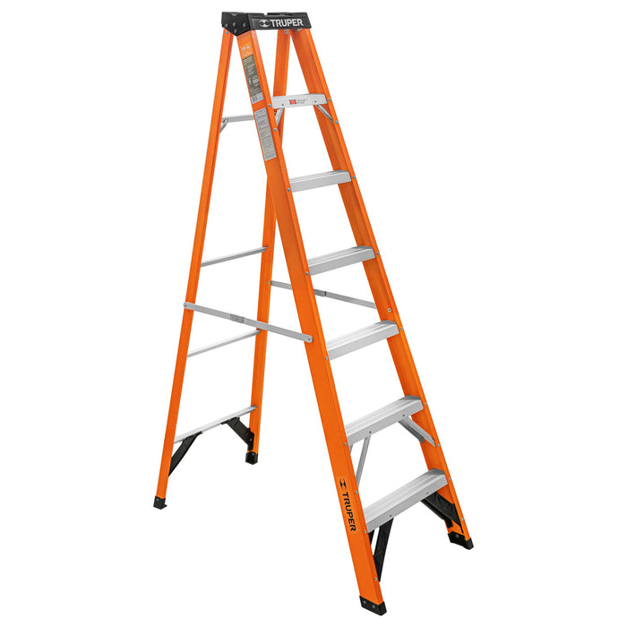 Escalera de tijera, tipo ll, 6 peldaños, fibra de vidrio 100226 EST-26FV