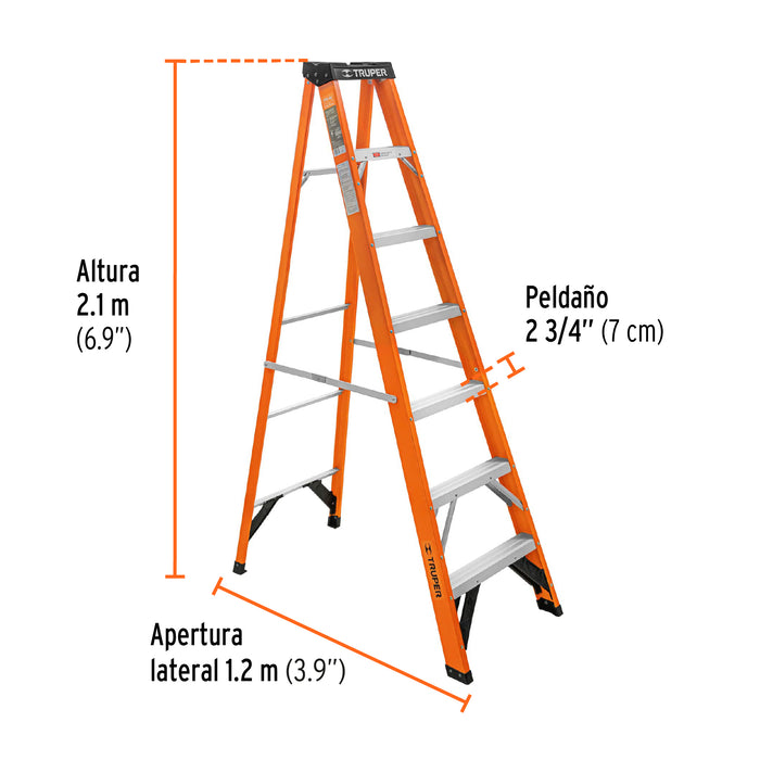 Escalera de tijera, tipo ll, 6 peldaños, fibra de vidrio 100226 EST-26FV