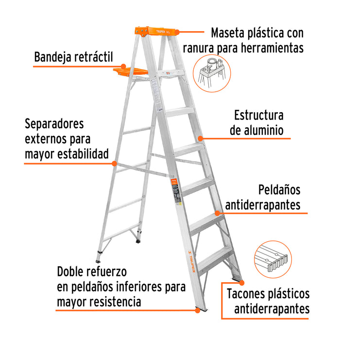 Escalera de tijera tipo II 6 peldaños y bandeja, Truper 16744 EST-26