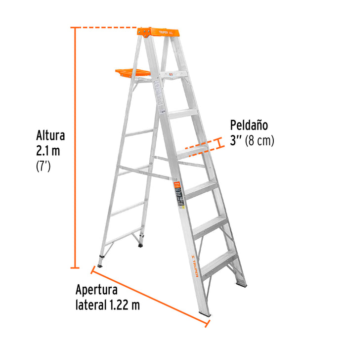 Escalera de tijera tipo II 6 peldaños y bandeja, Truper 16744 EST-26