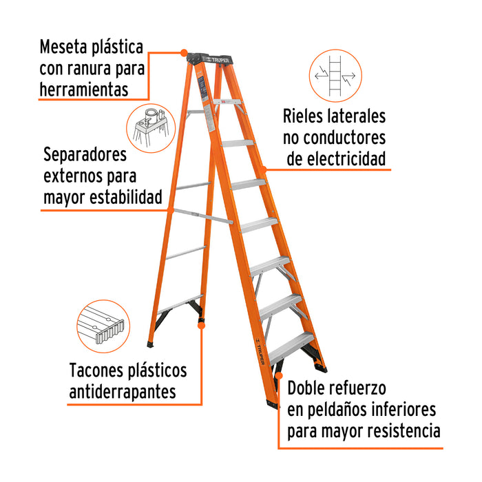 Escalera de tijera tipo II 7 peldaños y bandeja, Truper 10337 EST-27