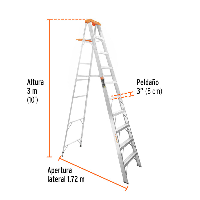 Escalera de tijera tipo II 9 peldaños y bandeja, Truper 10436 EST-29