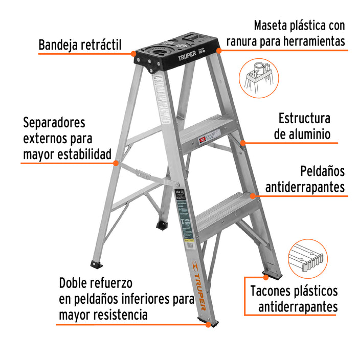 Escalera de tijera tipo III 2 escalones, Truper 16740 EST-32