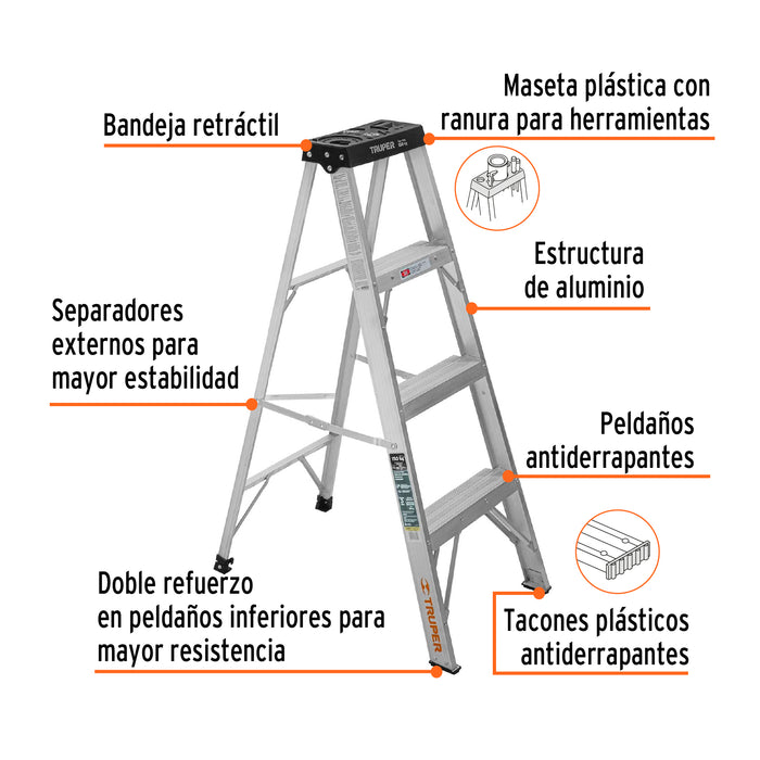Escalera de tijera tipo III 3 escalones, Truper 16741 EST-33