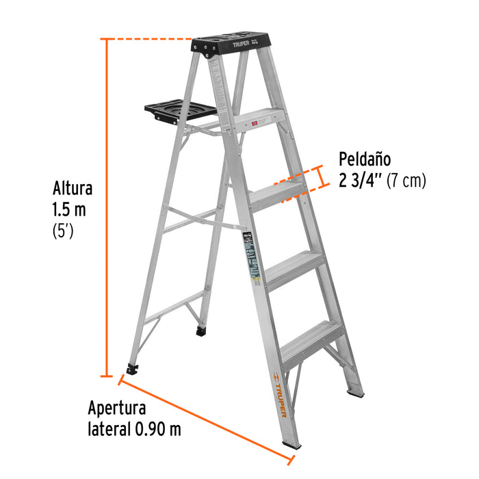 Escalera de tijera tipo III 4 escalones y bandeja, Truper 16742 EST-34