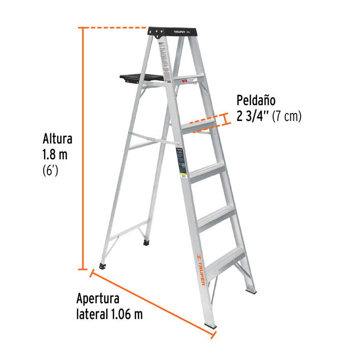 Escalera de tijera tipo III 5 escalones y bandeja, Truper 16743 EST-35