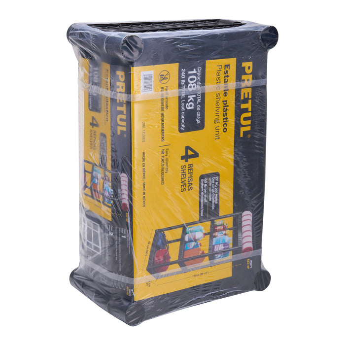 Estante plástico 4 repisas cap. 27 Kg 123 x 36 x 56, Pretul 25075 EST-4P