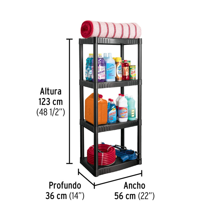 Estante plástico 4 repisas cap. 27 Kg 123 x 36 x 56, Pretul 25075 EST-4P