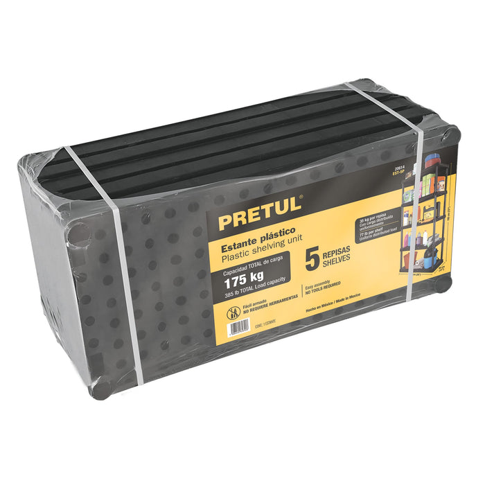 Estante plástico 5 repisas cap. 35 Kg 185 x 44 x 92, Pretul 20614 EST-5P