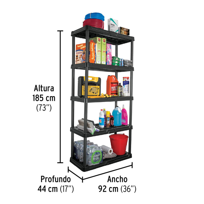 Estante plástico 5 repisas cap. 35 Kg 185 x 44 x 92, Pretul 20614 EST-5P
