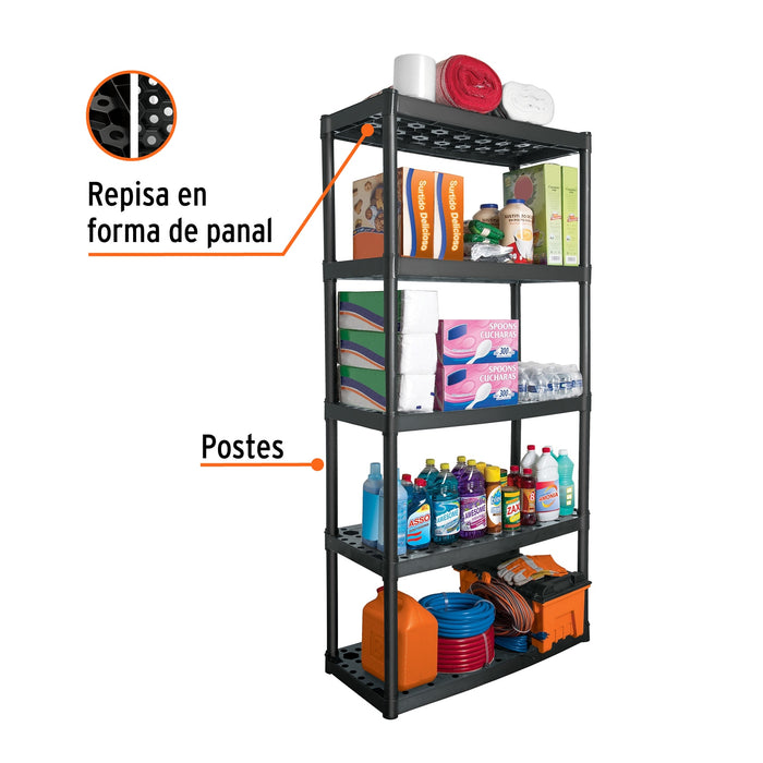 Estante plástico uso rudo 5 rep/cap. 70 kg 185x43x91, Truper 19943 EST-5