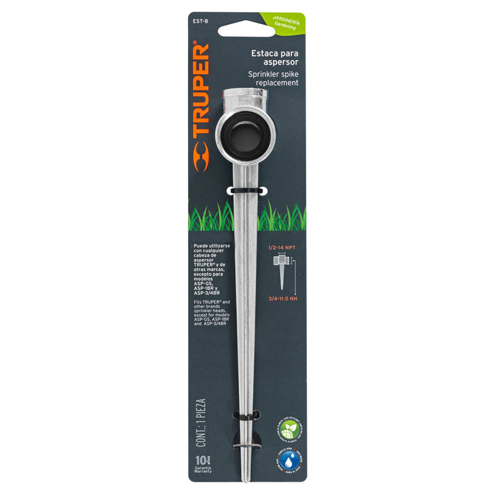 Estaca metálica universal 8' dos vías, para aspersor, Truper 10366 EST-8