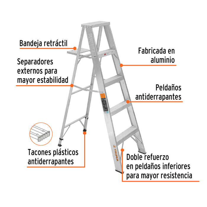 Escalera de tijera 100% aluminio tipo ll 4 peldaños, Truper 10445 ESTA-24
