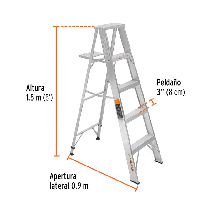 Escalera de tijera 100% aluminio tipo ll 4 peldaños, Truper 10445 ESTA-24
