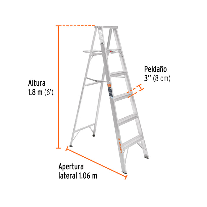 Escalera de tijera 100% aluminio tipo ll 5 peldaños, Truper 10450 ESTA-25