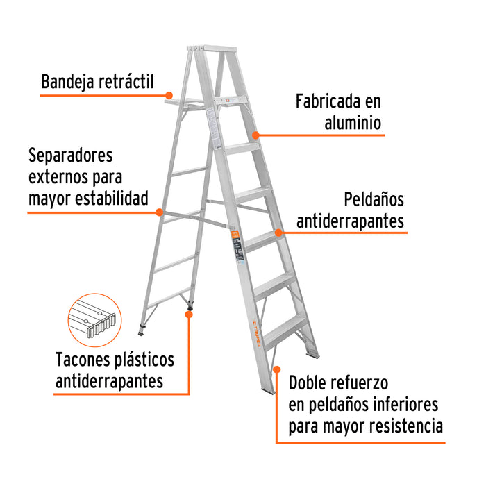 Escalera de tijera 100% aluminio tipo ll 6 peldaños, Truper 10459 ESTA-26