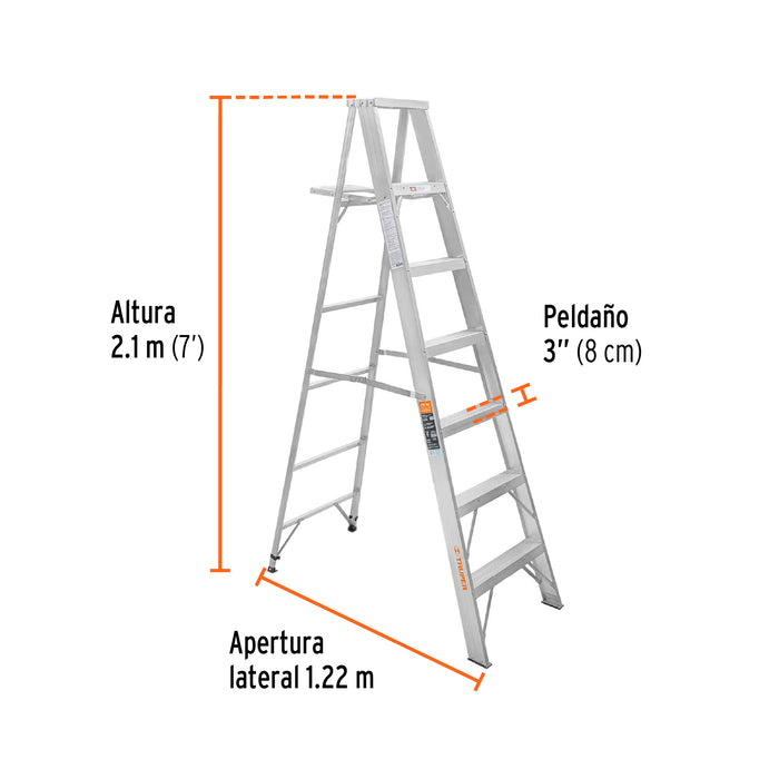 Escalera de tijera 100% aluminio tipo ll 6 peldaños, Truper 10459 ESTA-26