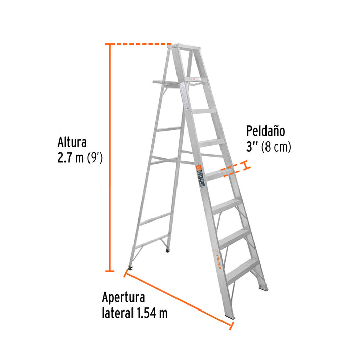 Escalera de tijera 100% aluminio tipo ll 8 peldaños, Truper 10469 ESTA-28