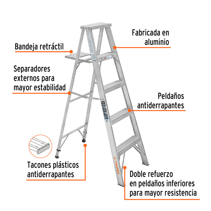 Escalera de tijera 100% aluminio tipo lll 4 peldaños, Truper 10438 ESTA-34