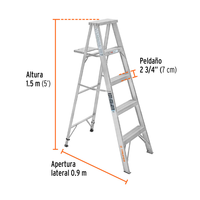 Escalera de tijera 100% aluminio tipo lll 4 peldaños, Truper 10438 ESTA-34