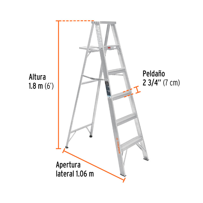 Escalera de tijera 100% aluminio tipo lll 5 peldaños, Truper 10439 ESTA-35