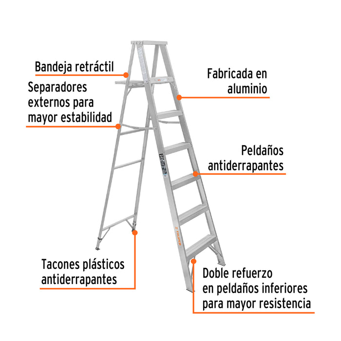 Escalera de tijera 100% aluminio tipo lll 6 peldaños, Truper 10442 ESTA-36