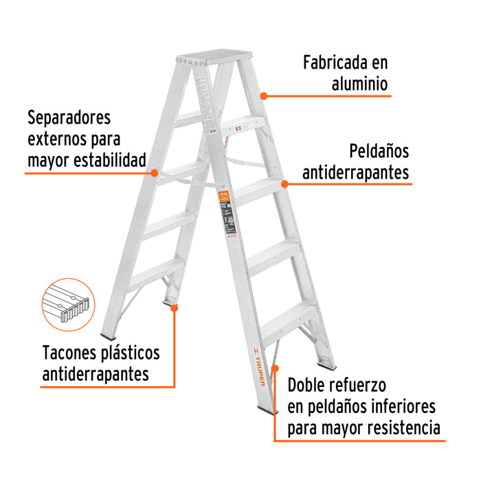 Escalera de tijera doble, tipo ll, 4 escalones, Truper 10495 ESTD-24