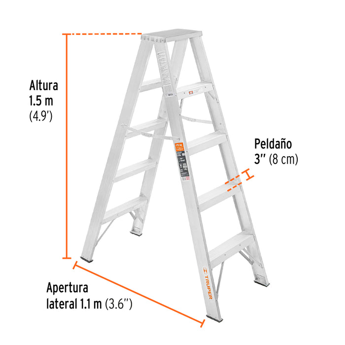 Escalera de tijera doble, tipo ll, 4 escalones, Truper 10495 ESTD-24