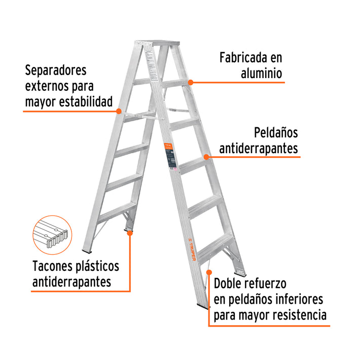 Escalera de tijera doble, tipo ll, 5 escalones, Truper 10496 ESTD-25