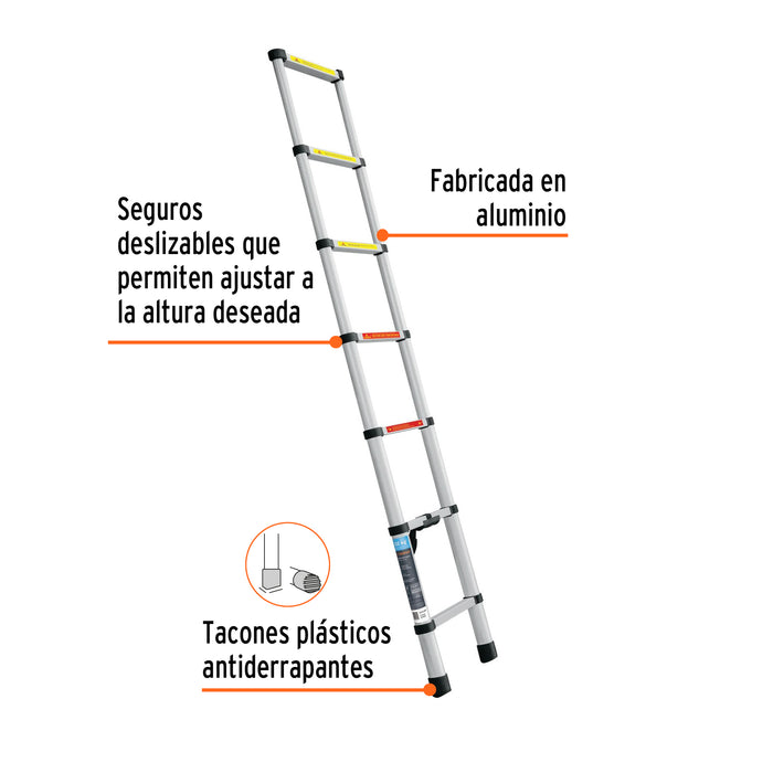 Escalera telescópica,13 peldaños, tipo II, capacidad 102kg 101904 ESTE-213