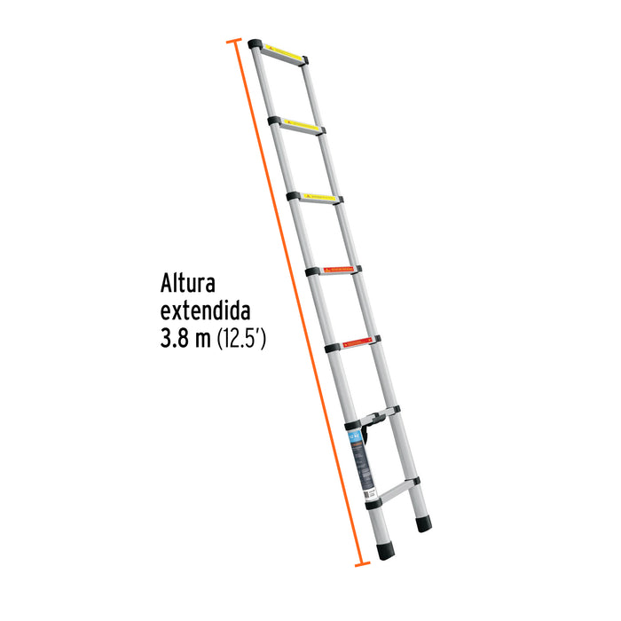 Escalera telescópica,13 peldaños, tipo II, capacidad 102kg 101904 ESTE-213