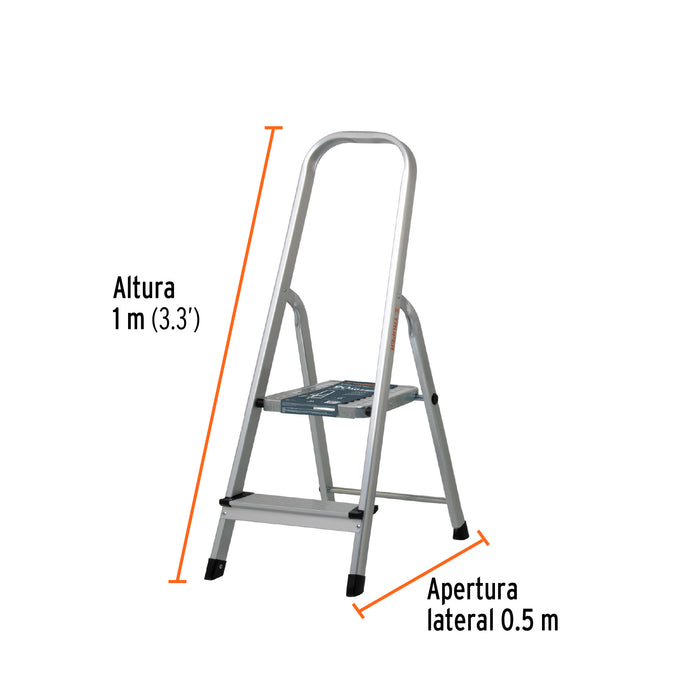 Escalera tubular plegable, 2 peldaños, aluminio, Truper 16763 ESTU-2A