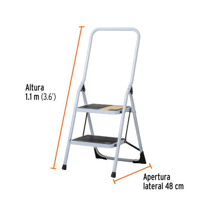 Escalera tubular, plegable, 2 peldaños con barandal, Pretul 24119 ESTU-2PB