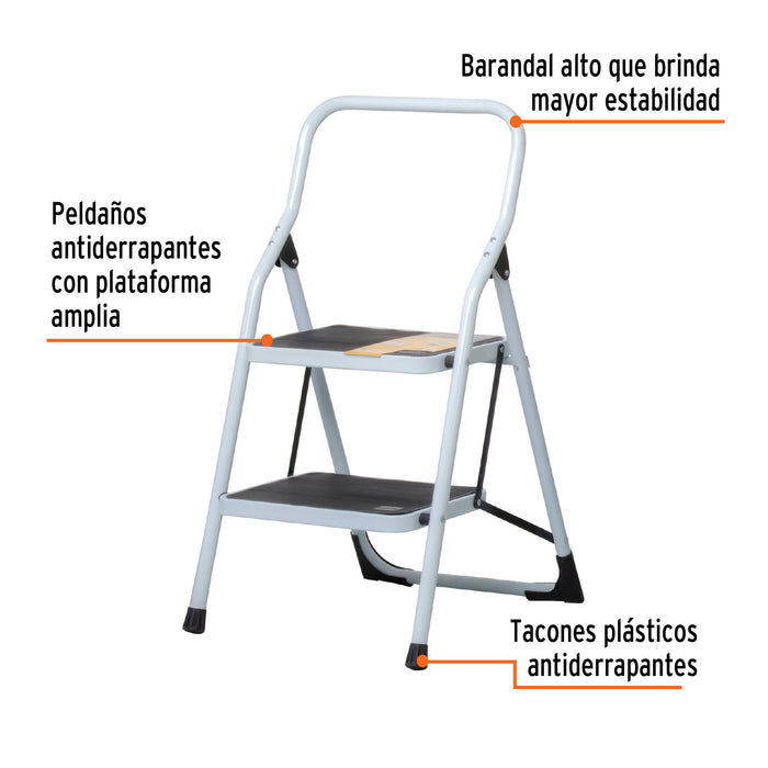 Escalera tubular, plegable, 2 peldaños, Pretul 24118 ESTU-2P