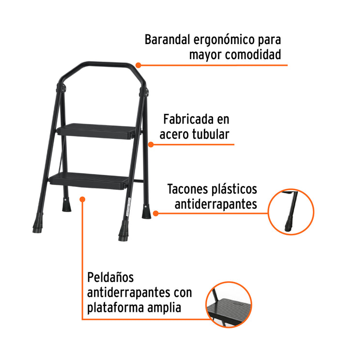Escalera tubular, plegable, 2 peldaños, Truper 103142 ESTU-2