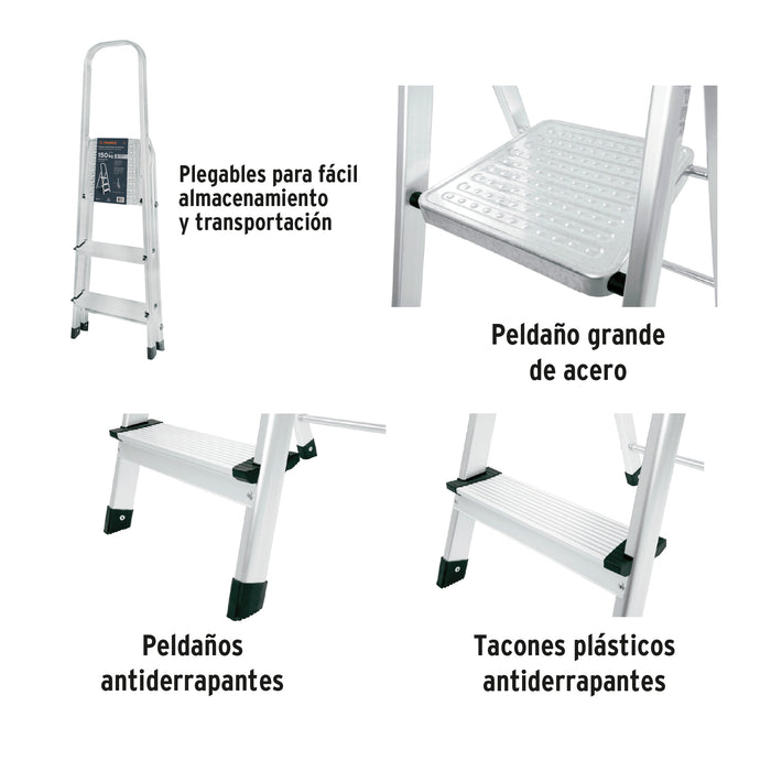 Escalera tubular, plegable, 3 peldaños, Truper 103143 ESTU-3