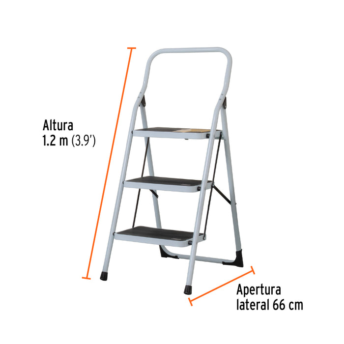 Escalera tubular, plegable, 3 peldaños, Pretul 24120 ESTU-3P
