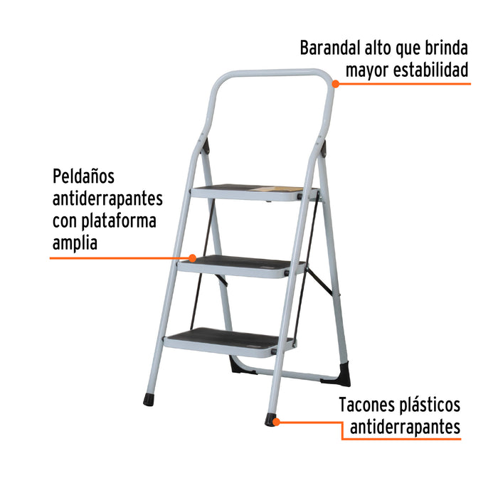 Escalera tubular, plegable, 3 peldaños, Pretul 24120 ESTU-3P