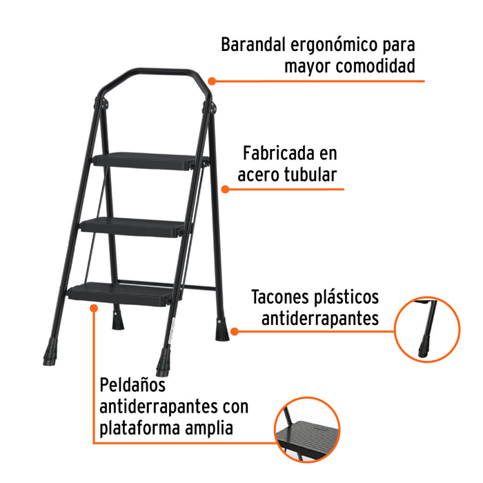 Escalera tubular, plegable, 3 peldaños, Truper 103143 ESTU-3