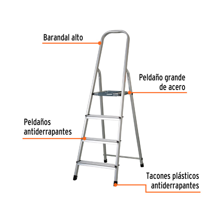 Escalera tubular plegable, 4 peldaños, aluminio, Truper 16765 ESTU-4A